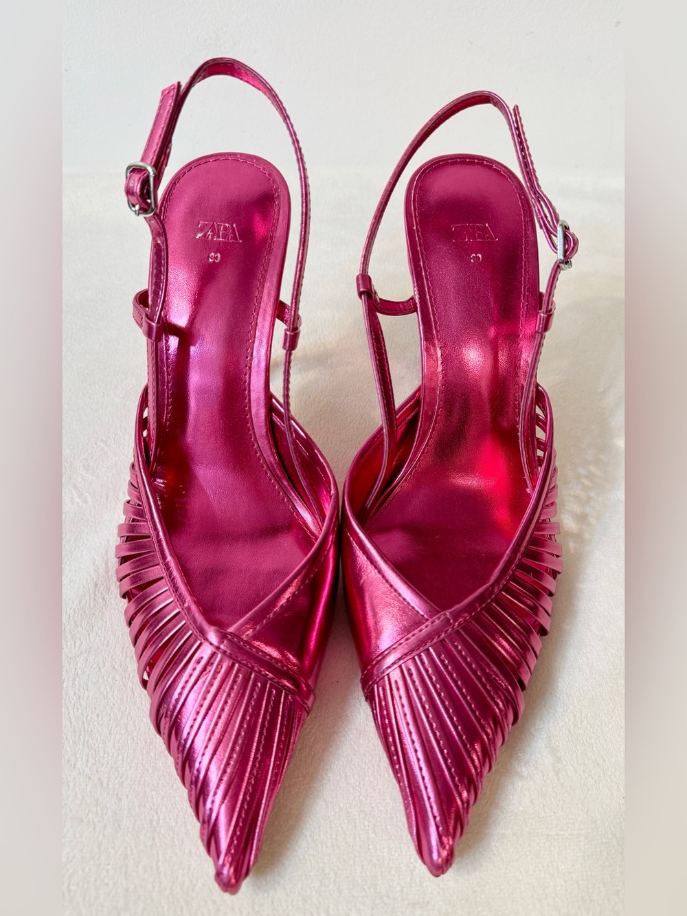 Zara Women’s Pink Metallic Pointy Toe Slingback Pumps Size 39 - Picture 6 of 10